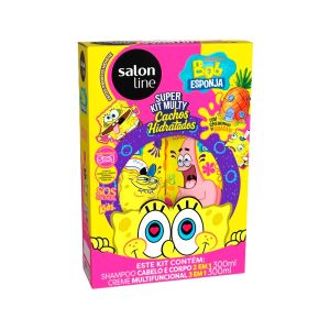 Kit Salon Line Bob Esponja Cachos Hidratados Shampoo Cabelo E Corpo 300ml + Creme Multifuncional 300ml