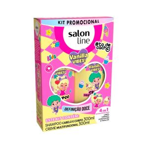 Kit Salon Line Tô De Cacho Kids Vanilla Vibes Definição Doce Shampoo Cabelo E Corpo 300ml + Creme Multifuncional 300ml