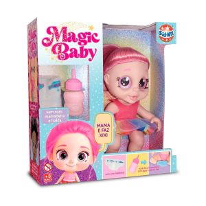 Boneca Sid-Nyl Magic Baby Vem Mamadeira E Fralda Mama E Faz Xixi