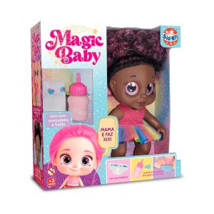 Boneca Sid-Nyl Magic Baby Negra Vem Mamadeira E Fralda Mama E Faz Xixi