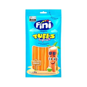 Bala Fini Regaliz Tubes Tropical Play Nas Férias Sabor Tangerina E Pêssego 80g