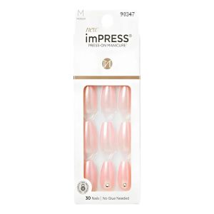 Unhas Postiças Kiss New York Impress Press-On Manicure Glazed Pink 30 Unidades