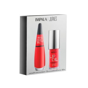 Kit Impala Esmalte Ju Paes Aposta Alta Cremoso 7,5ml + Lip Oil Hidratante Ju Paes Vermelho Vibrante Translúcido 4,5ml