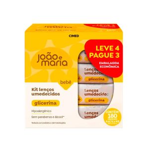 Kit Lenços Umedecidos Cimed Jão E Maria Bebê Glicerina 4 Pacotes De 45 Unidades Cada