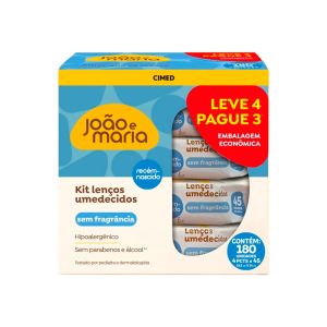 Kit Lenços Umedecidos Cimed João E Maria Recém-Nascido Sem Fragrância 4 Pacotes De 45 Unidades Cada