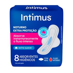 Absorvente Intimus Gel Noturno Cobertura Suave Com Abas Com 8 Unidades