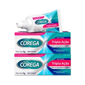 Creme Fixador De Dentaduras Haleon Totais E Parciais Ultra Corega Tripla Ação 2 Unidades 20g Cada