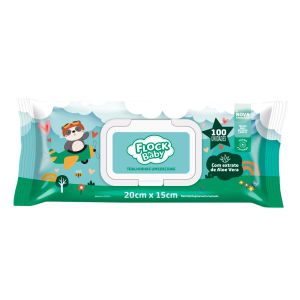 Toalhas Umedecidas Flock Baby Com Extrato de Aloe Vera 100 Unidades