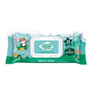 Toalhas Umedecidas Flock Baby Com Extrato de Aloe Vera 50 Unidades