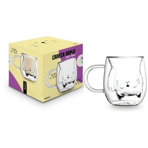Caneca De Vidro Duplo Gato 200ml Brasfoot