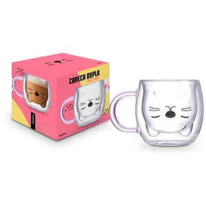 Caneca De Vidro Duplo Gato 250ml Brasfoot