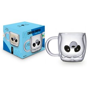 Caneca De Vidro Duplo Panda 250ml Brasfoot