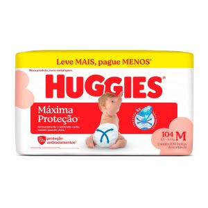 Fralda Descartável Huggies Máxima Proteção M 104 Unidades