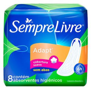 Absorvente Sempre Livre Adapt Sem Abas Cobertura Suave 08 Unidades