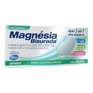 Magnésia Bisurada C/10 Pastilhas Antiácidas Sabor Menta