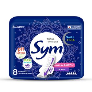 Absorvente Sym Total Protect Noite e Dia Cobertura Suave Com Abas 8 Unidades