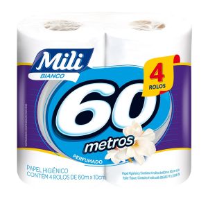Papel Higiênico Mili Bianco Perfumado Com 4 Rolos De 60 Metros Cada