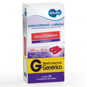 Paracetamol 500Mg + Cafeína 65Mg Genérico Ems C/ 20 Comprimidos