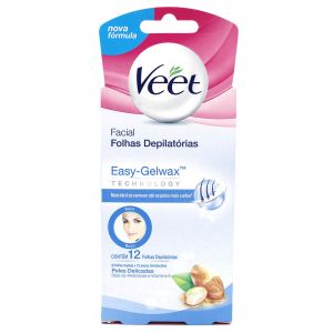 Veet Cera Facial Pele Delicada Com 12 Folhas Depilatórias