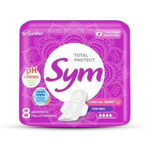 Absorvente Sym Total Protect Cobertura Suave Com Abas 8 Unidades
