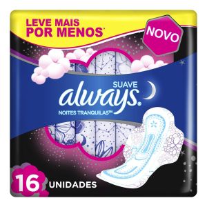 Absorvente Always Noites Tranquilas Cobertura Suave com Abas 16 Unidades