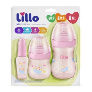 Kit de Mamadeiras Evolution Primeiros Passos Rosa Ref 604631 Lillo