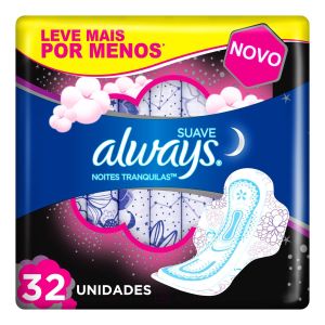 Absorvente Always Noites Tranquilas Cobertura Suave Com Abas 32 Unidades