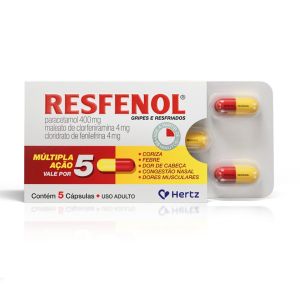 Resfenol Paracetamol 400mg + Cloridrato Fenillefrina 4mg + Maleato de Clorfeniramina 4mg 5 Cápsulas