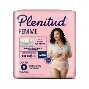 Roupa Íntima Descartável Feminina Plenitud Femme G/XG Absorção Moderada a Intensa 08 Unidades