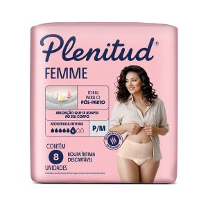Roupa Íntima Descartável Feminina Plenitud Femme P/M Absorção Moderada a Intensa 08 unidades