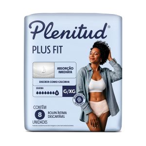 Roupa Íntima Descartável Feminina Plenitud Plus Fit G/EG 08 Unidades