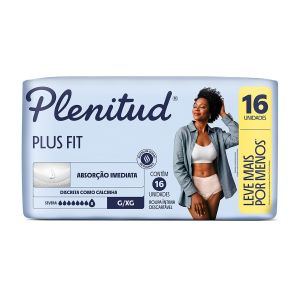 Roupa Íntima Descartável Feminina Plenitud Plus Fit G/EG 16 Unidades