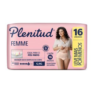 Roupa Íntima Descartável Feminina Plenitud Femme G/XG Absorção Moderada a Intensa 16 unidades