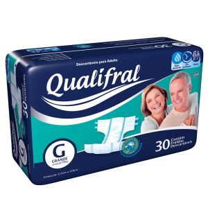 Fralda Geriátrica Tamanho Grande com 30 Unidades Qualifral