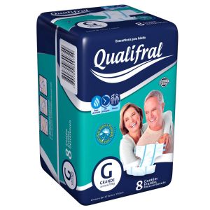 Fralda Geriátrica Tamanho Grande com 8 Unidades Qualifral