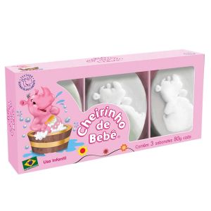 Sabonete Infantil Cheirinho De Bebê Rosa Com 03 Unidades 80G Cada