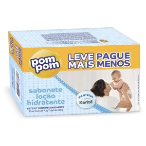 Kit Sabonete em Barra Pom Pom Loção Hidratante Com 5 Unidades de 70g Cada