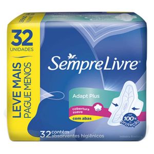 Absorvente Sempre Livre Adapt Plus Com Abas Cobertura Suave 32 Unidades Ref-Sv32