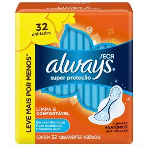 Absorvente Always Proteção Seca Com Abas Com 32 Unidades