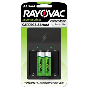 Carregador Pilha Rayovac Recarregável Aa/aaa Com 2 Unidades Ref:ps132