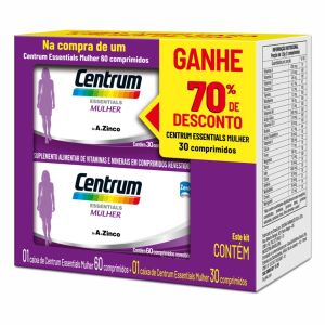 Kit Suplemento Vitamínico Essentials Mulher com 2 Unidades 60 Comprimidos e 30 Comprimidos Centrum