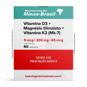 Vitamina D3 + Magnésio Dimalato + Vitamina K2 (Mk-7) 60 Cápsulas