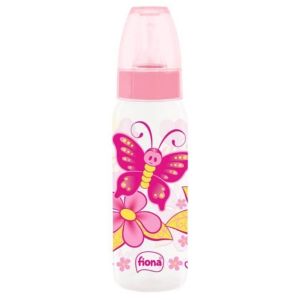 Mamadeira Fiona Desenhos Rosa Bico Silicone Ortodôntico 240ml