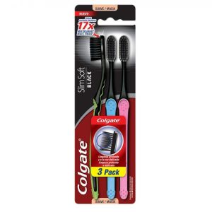 Escova De Dente Colgate Slim Soft Black com 3 unidades