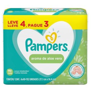 Kit Leve 4 Pague 3 Lenços Umedecidos Pampers Aloe Vera Com 48 Unidades Cada