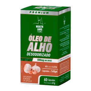Óleo de Alho Desodorizado 500mg com 60 cápsulas Softgel Health Labs 41g