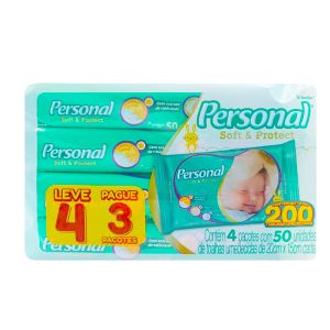 Toalhas Umedecidas Personal Baby Soft e Protect Leve 4 Pague 3