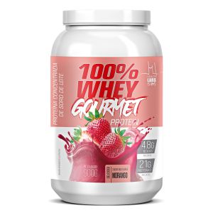 Whey Gourmet 100% Protein Health Labs Sabor Milkshake Morango 900g
