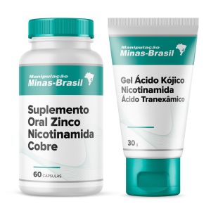 Kit Acne Control Ácido Kójico Ácido Tranexâmico e Nicotinamida 60 Cápsulas