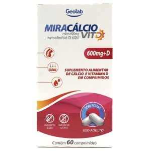 Miracálcio Vit D 600mg + D Com 60 Comprimidos Geolab